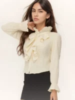 Elegant Ruffled High-Neck Pleated Top - Image 3