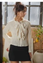 Elegant Ruffled High-Neck Pleated Top - Image 4