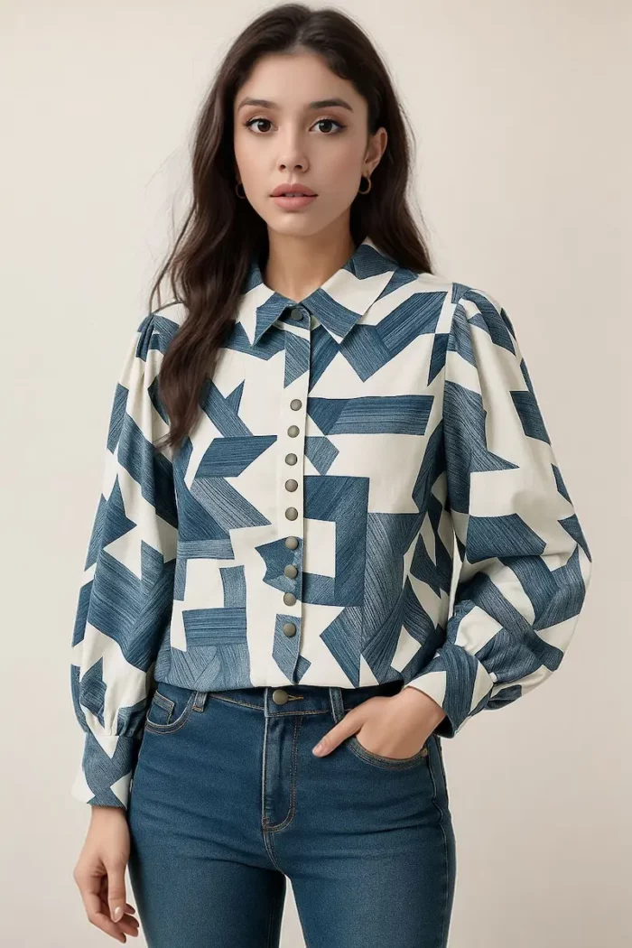 Graphix Bold Button-Down Shirt – Blue &Amp; White - Image 2