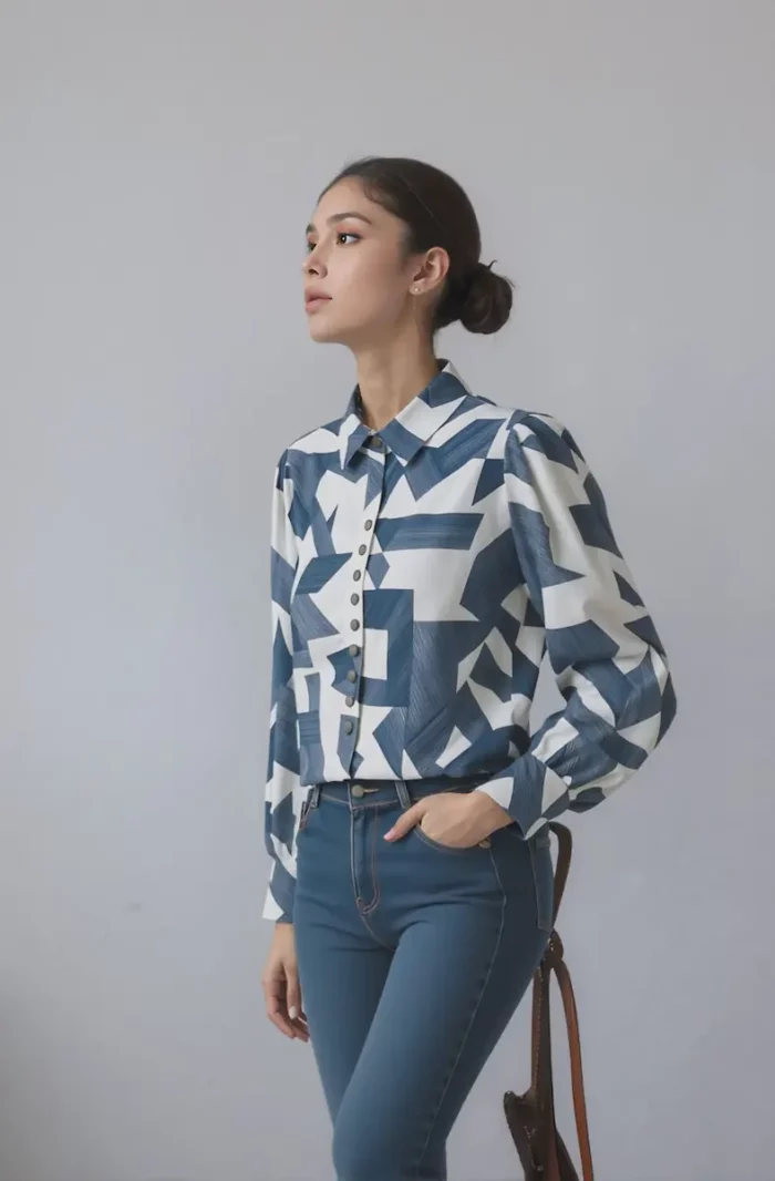 Graphix Bold Button-Down Shirt – Blue &Amp; White - Image 3
