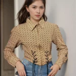 Retro Geo-Print Corset-Style Zip-Up Top