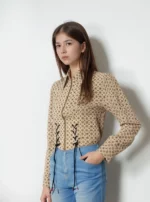 Retro Geo-Print Corset-Style Zip-Up Top - Image 4