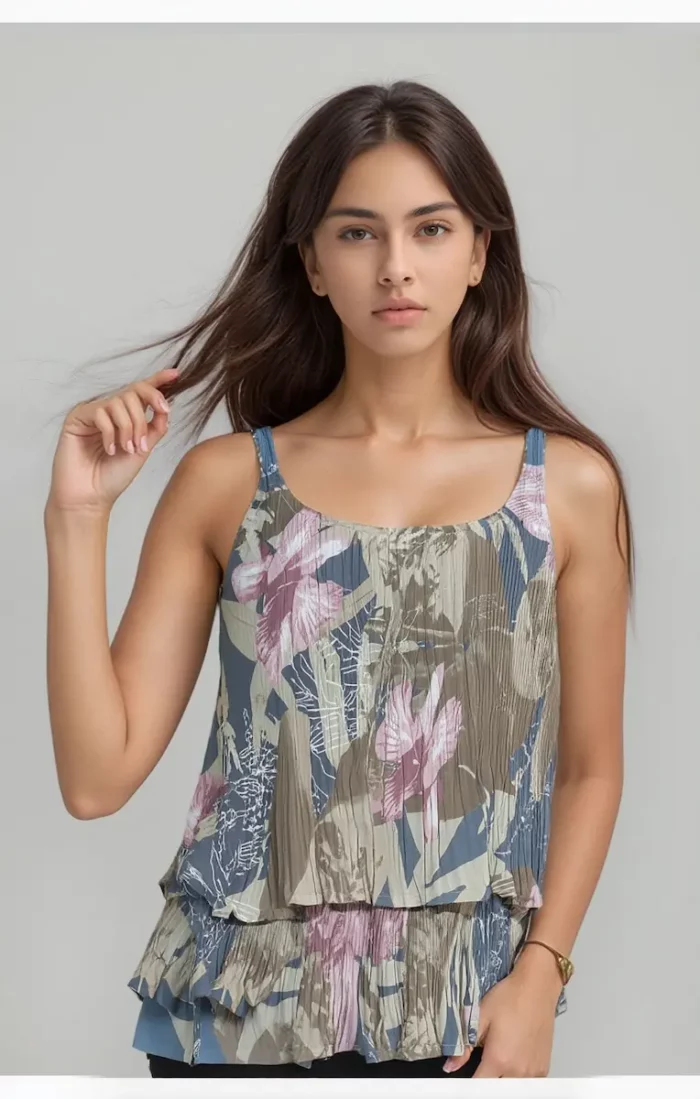 Tropical Pleated Layered Camisole Top - Image 3