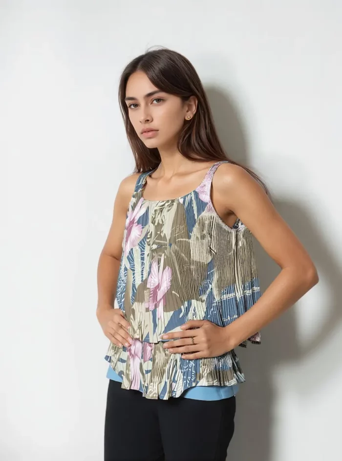 Tropical Pleated Layered Camisole Top - Image 4