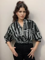 Black & White Abstract Print Button-Up Shirt