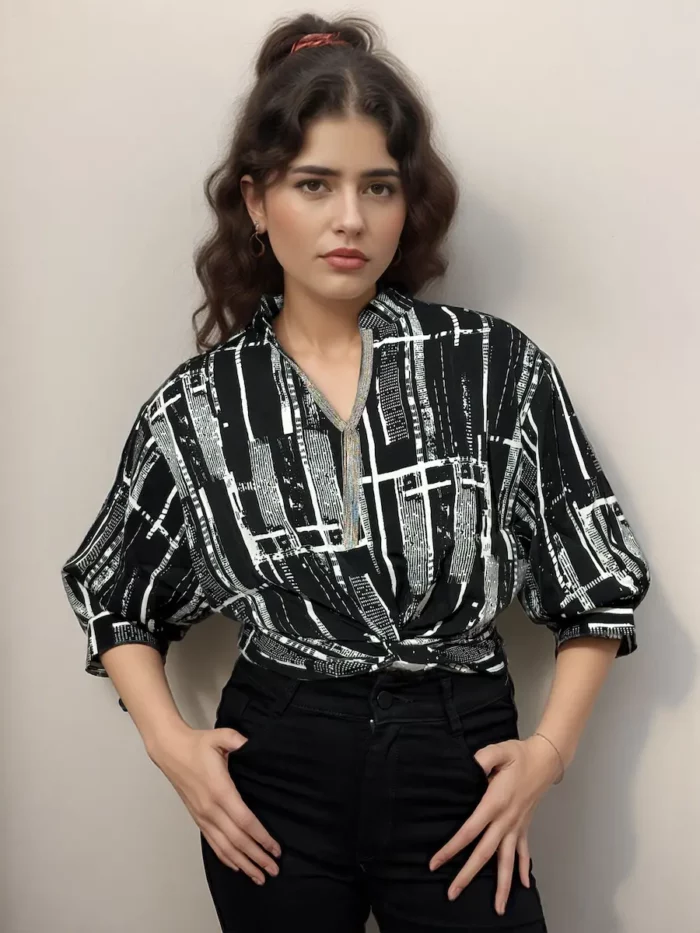 Black &Amp;Amp; White Abstract Print Button-Up Shirt - Image 1