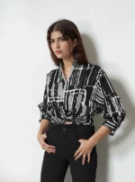 Black & White Abstract Print Button-Up Shirt - Image 4