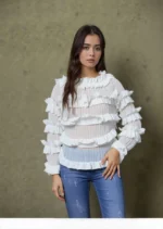 Ruffle Layered Pleated Off Shoulder Top White - Image 3