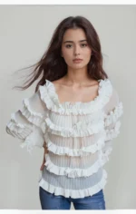 Ruffle Layered Pleated Off Shoulder Top White - Image 4