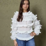 Ruffle Layered Pleated Off Shoulder Top White