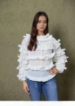 Ruffle Layered Pleated Off Shoulder Top White