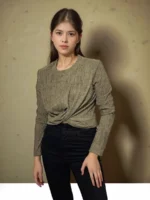 Olive Ribbed Twist-Front Crop Top - Image 2