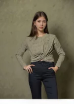 Olive Ribbed Twist-Front Crop Top - Image 4