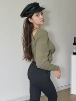 Olive Ribbed Twist-Front Crop Top - Image 5