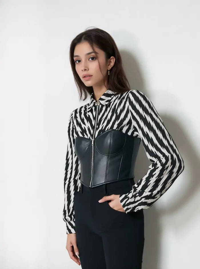 Monochrome Powerplay Faux Leather Corset Shirt - Image 2