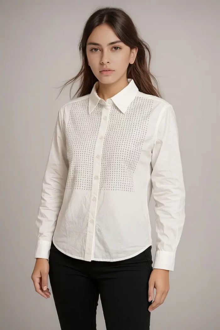 Classic Pearl-Grid Cotton Formal Shirt – Off White - Image 2
