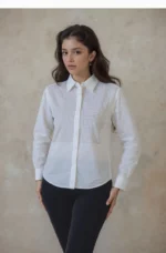 Classic Pearl-Grid Cotton Formal Shirt – Off White - Image 5