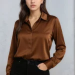Mocha Satin Button-Up shirt