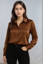 Mocha Satin Button-Up shirt