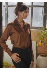 Mocha Satin Button-Up shirt - Image 3
