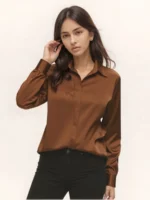 Mocha Satin Button-Up shirt - Image 4