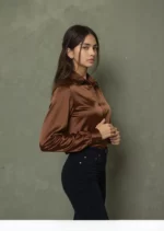 Mocha Satin Button-Up shirt - Image 5