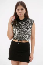 Wild Edge Leopard Tie-Front Crop Top