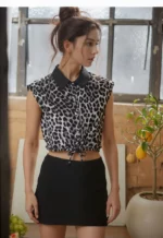 Wild Edge Leopard Tie-Front Crop Top - Image 3