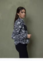 Black & White Floral Print Shirt with Lace Pockets - Image 4