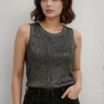 Ribbed Metallic Sleeveless Top
