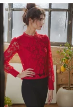Sheer Floral Lace High Neck top - Image 2