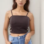 Side Clasp Detail Crop Cami top in BLACK