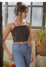 Side Clasp Detail Crop Cami top in BLACK - Image 3