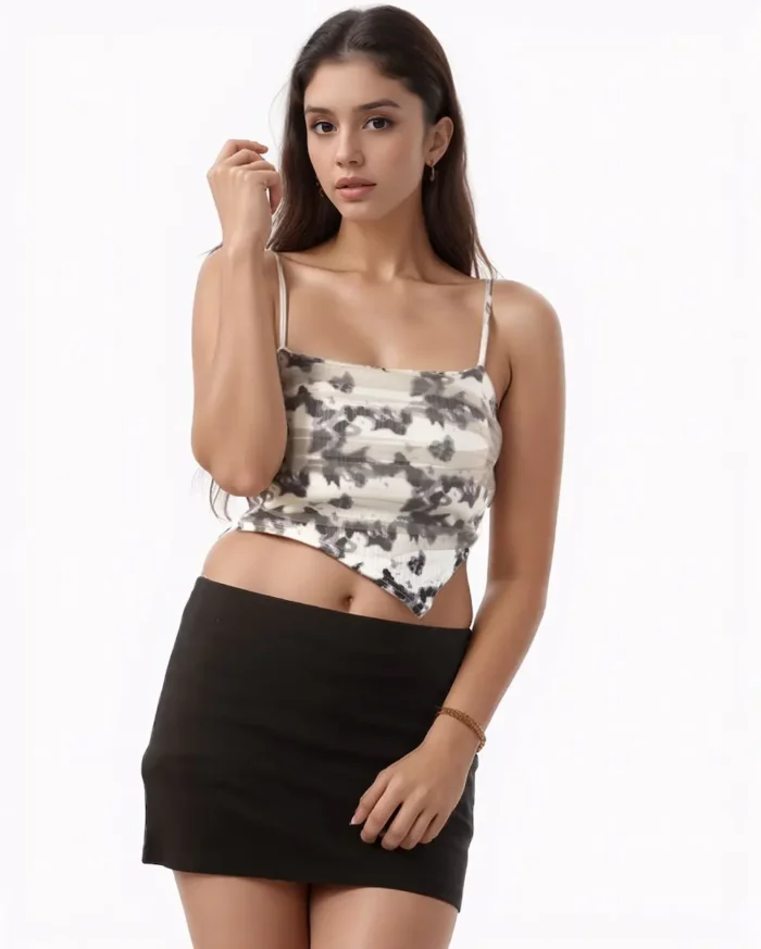 Abstract Monochrome Tie-Dye Crop Camisole Top - Image 1