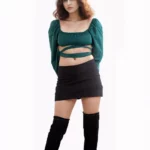 Emerald Green Puff Sleeve Wrap Crop Top