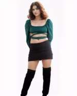 Emerald Green Puff Sleeve Wrap Crop Top