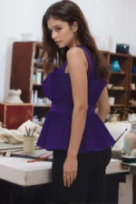 Violet Ruffle Royale Pleated Mesh Peplum Top - Image 3