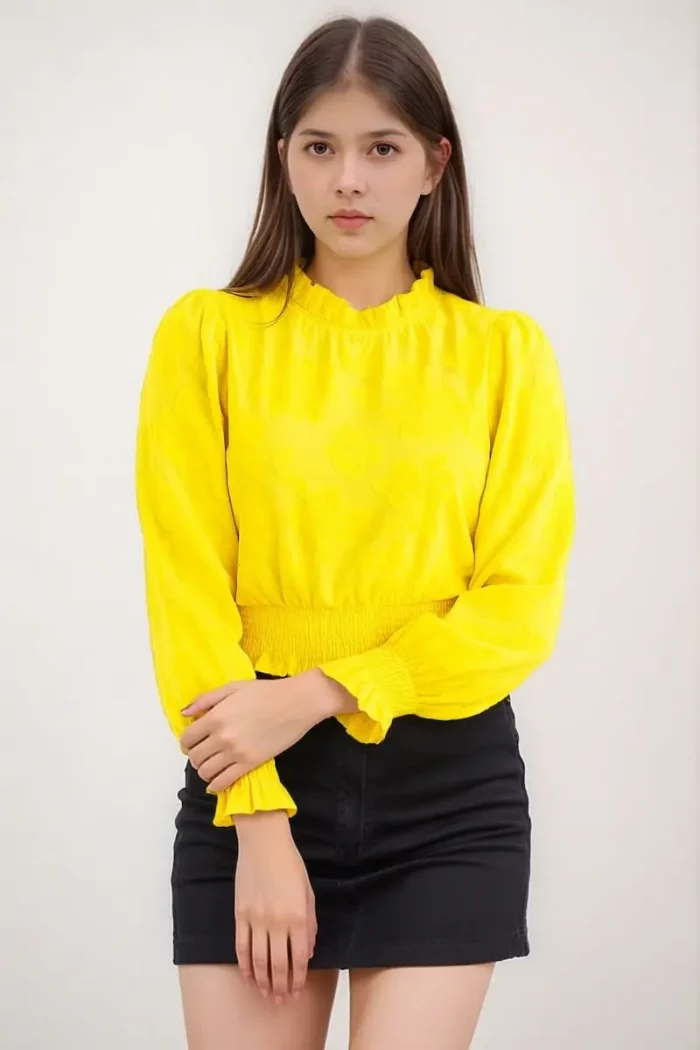 Sunshine Bloom Textured Yellow Smocked Top - Image 1