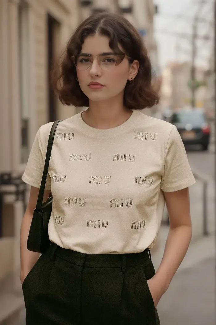 Miu Miu Embellished Crystals White T Shirt - Image 3
