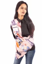 Urban Muse Asymmetric Printed Drape Shirt - Image 2