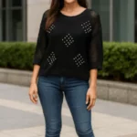 Diamond Studded Net Black Top