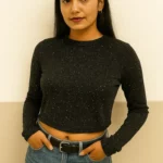 Black Full Sleeve Crop Top | Sparkle