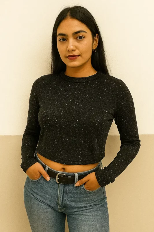 Black Full Sleeve Crop Top | Sparkle