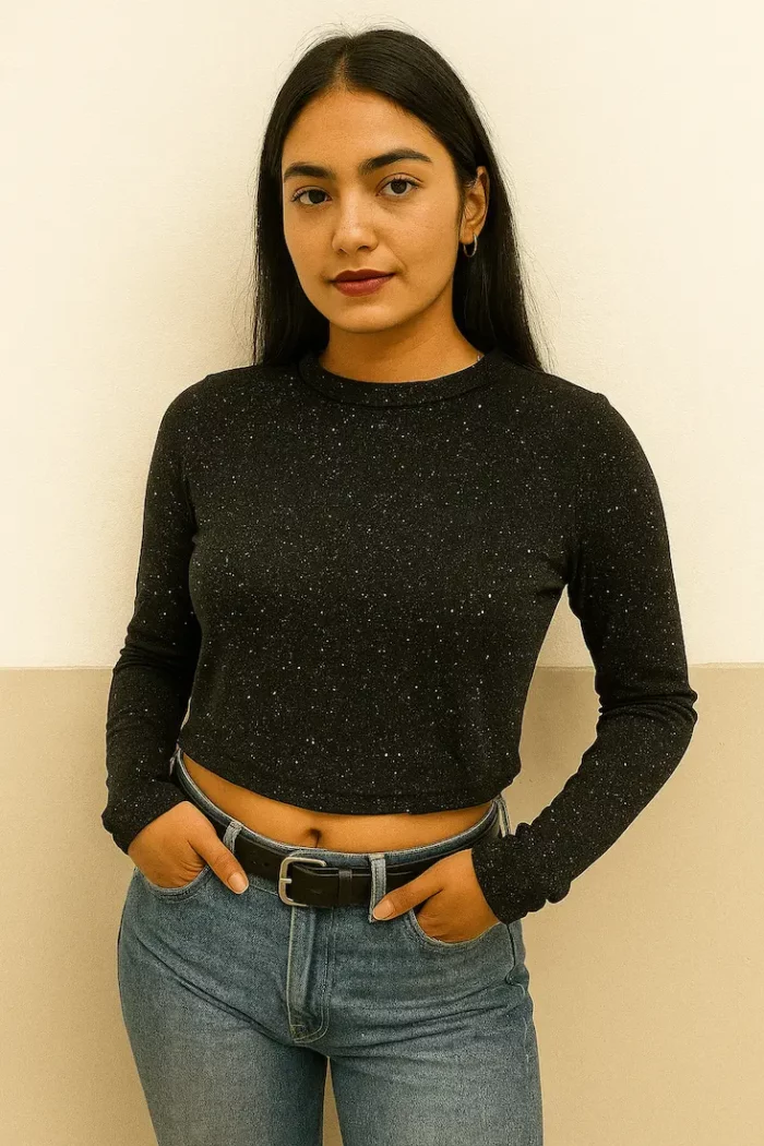 Black Full Sleeve Crop Top | Sparkle