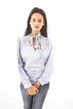 Lavender Grace Satin top with Printed Neck Scarf - Image 2