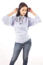 Lavender Grace Satin top with Printed Neck Scarf - Image 3