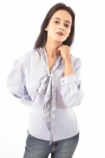 Lavender Grace Satin top with Printed Neck Scarf - Image 4