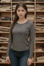 Slim Fit Black Top Full Sleeve in Shimmer