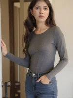 Slim Fit Black Top Full Sleeve in Shimmer - Image 2