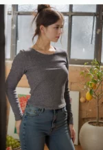 Slim Fit Black Top Full Sleeve in Shimmer - Image 3